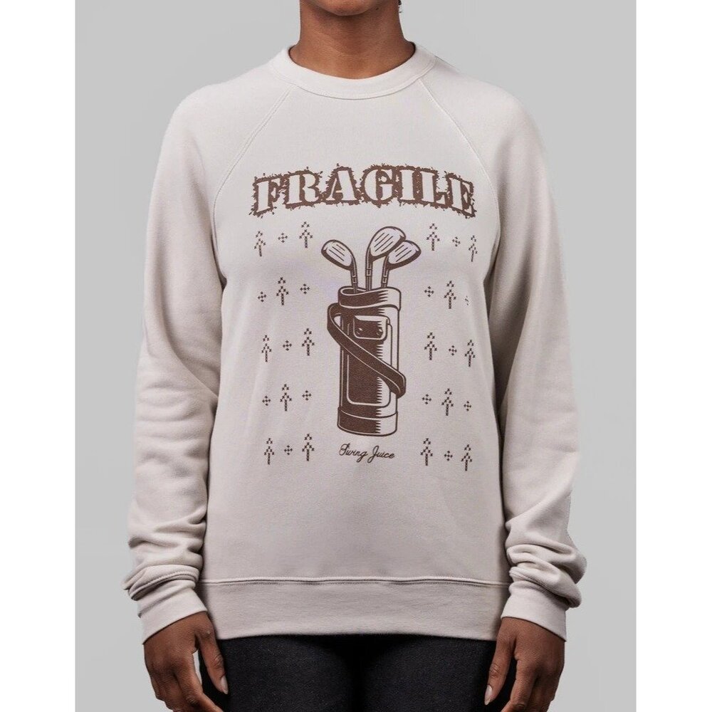 Swing Juice Golf Fragile Ugly Sweatshirt Mens Large Beige Cream Cotton Polyester